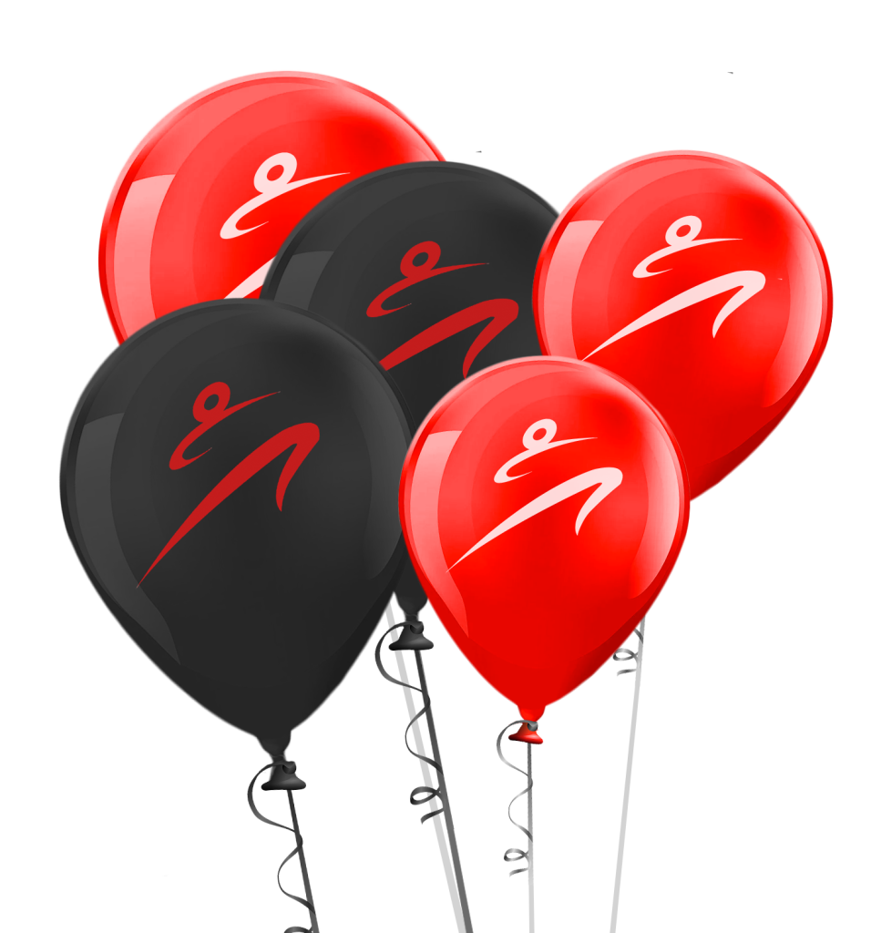 Red, white, and black party balloons